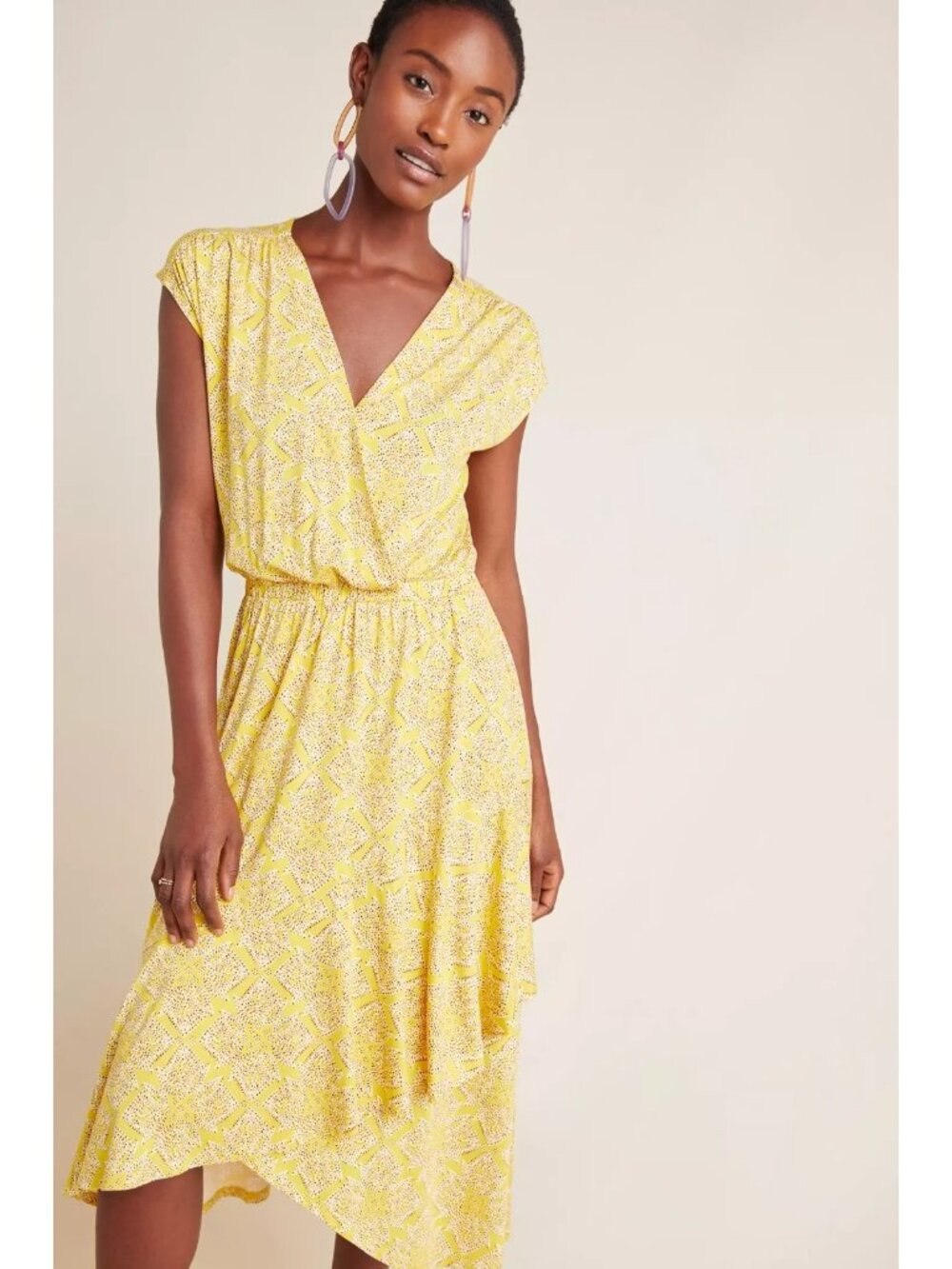 NWT Anthropologie Maeve Fete in Yellow Motif Handkerchief Midi Dress S $130